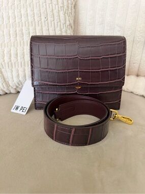New w Tags JW PEI Croc-Embossed Crossbody Bag in Burgundy with Gold Hardware
